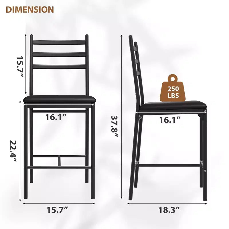 Tabourets de bar lot de 2, Tabourets de bar hauteur comptoir Chaises de salle à manger en métal avec dossier droit et coussin épais Chaises de salle à manger en cuir PU