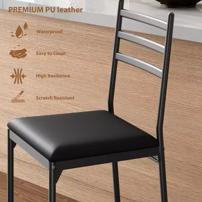 Tabourets de bar lot de 2, Tabourets de bar hauteur comptoir Chaises de salle à manger en métal avec dossier droit et coussin épais Chaises de salle à manger en cuir PU