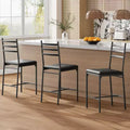 Bar Stools Set of 2, Counter Height Bar Stools Metal Dining Chairs with Straight-line Back Back and Thick Cushion PU Leather Dining Room Chairs