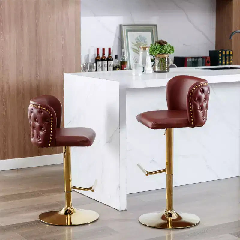 Lot de 2 tabourets de bar modernes bordeaux pivotants, hauteur réglable, dossier capitonné