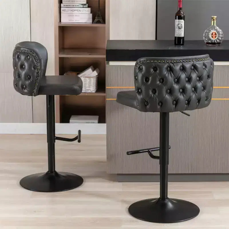 Lot de 2 tabourets de bar modernes bordeaux pivotants, hauteur réglable, dossier capitonné