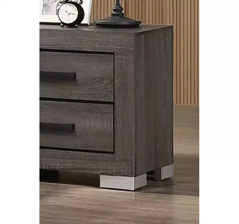Table de chevet en bois de style traditionnel avec tiroirs, couleur grise