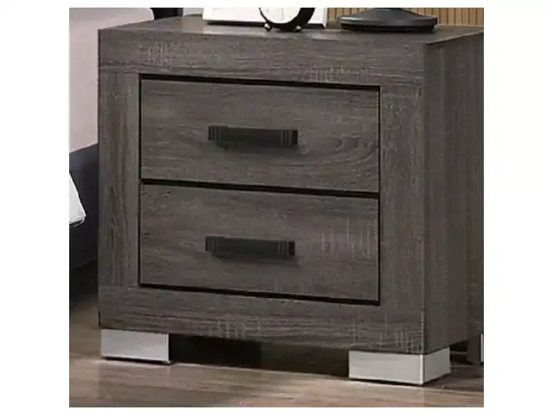 Table de chevet en bois de style traditionnel avec tiroirs, couleur grise