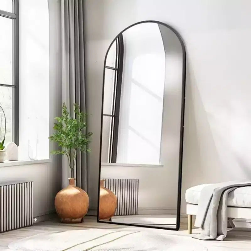 Miroir pleine longueur de 71 pouces Archede avec cadre en alliage d'aluminium et support, couleur noire