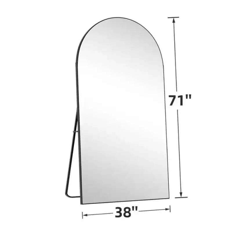 Miroir pleine longueur de 71 pouces Archede avec cadre en alliage d'aluminium et support, couleur noire