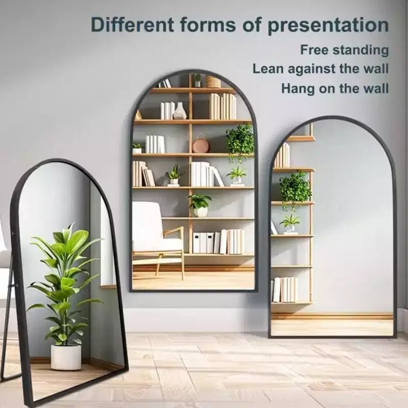 Miroir pleine longueur de 71 pouces Archede avec cadre en alliage d'aluminium et support, couleur noire