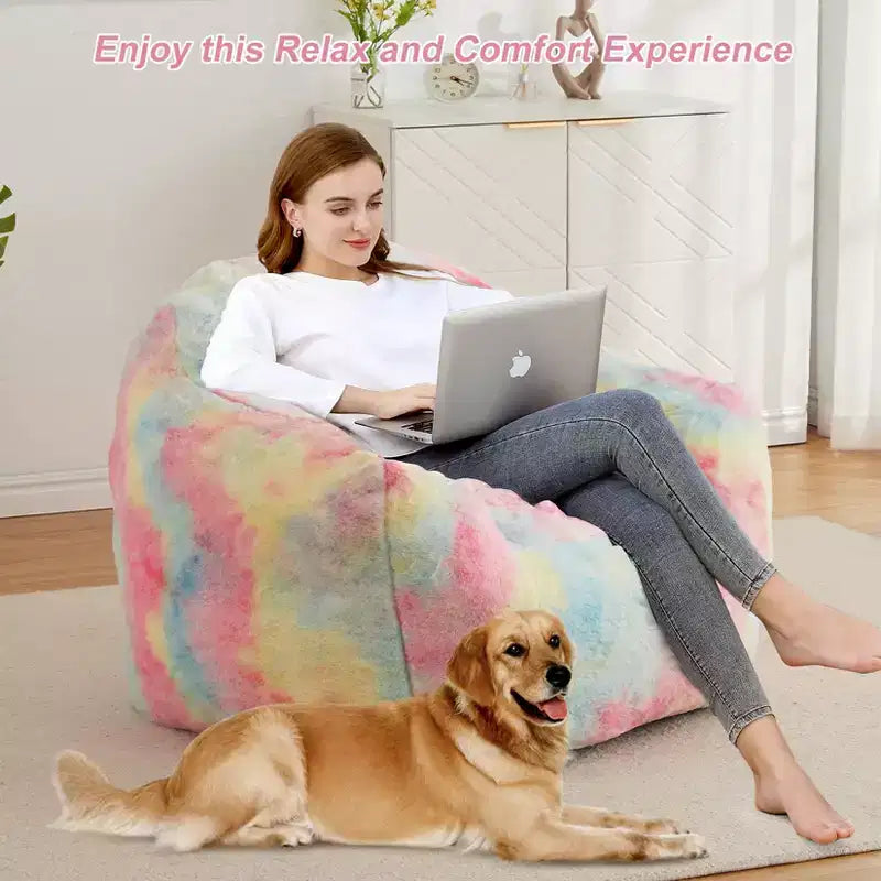 Pouf poire pour adultes, fauteuil décontracté en mousse à mémoire de forme et fausse fourrure moelleuse, pouf canapé ergonomique, pouf confortable pour dortoir, salon