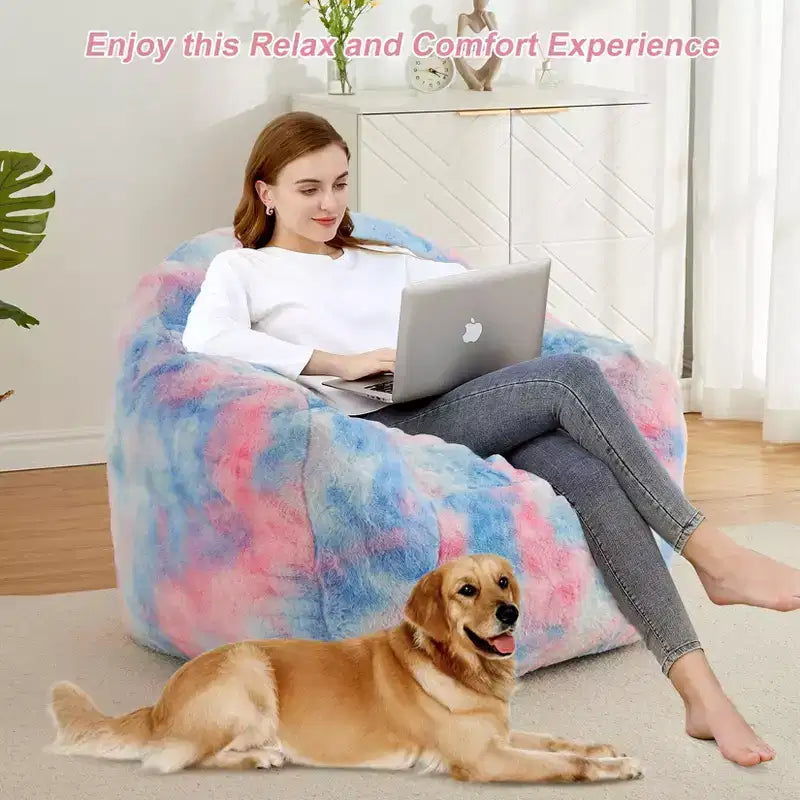 Pouf poire pour adultes, fauteuil décontracté en mousse à mémoire de forme et fausse fourrure moelleuse, pouf canapé ergonomique, pouf confortable pour dortoir, salon