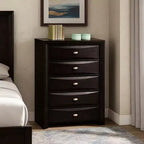 Commode haute, 5 tiroirs, poignées chromées, bois noir moderne
