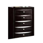 Commode haute, 5 tiroirs, poignées chromées, bois noir moderne