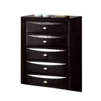 Commode haute, 5 tiroirs, poignées chromées, bois noir moderne