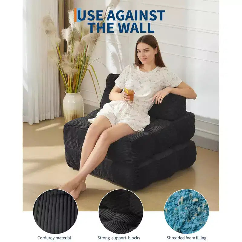 Canapé-lit pliant 3 en 1 avec oreiller, fauteuil-lit convertible 34, matelas portable sans structure avec support dorsal, aucun assemblage requis