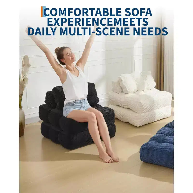 Canapé-lit pliant 3 en 1 avec oreiller, fauteuil-lit convertible 34, matelas portable sans structure avec support dorsal, aucun assemblage requis