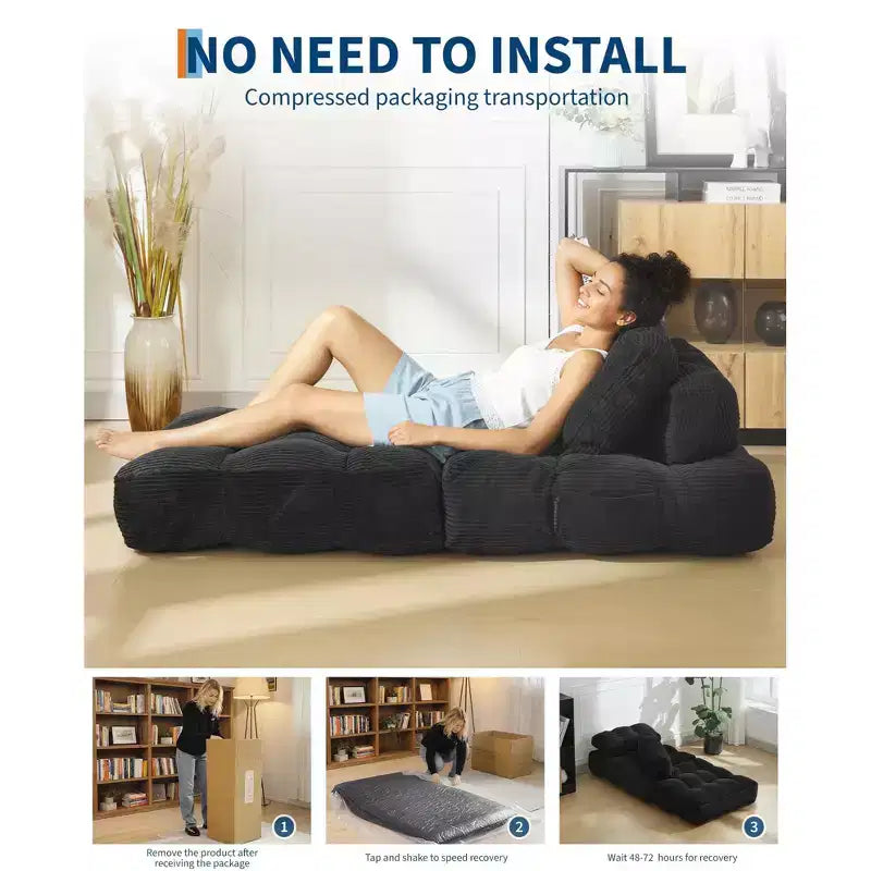Canapé-lit pliant 3 en 1 avec oreiller, fauteuil-lit convertible 34, matelas portable sans structure avec support dorsal, aucun assemblage requis