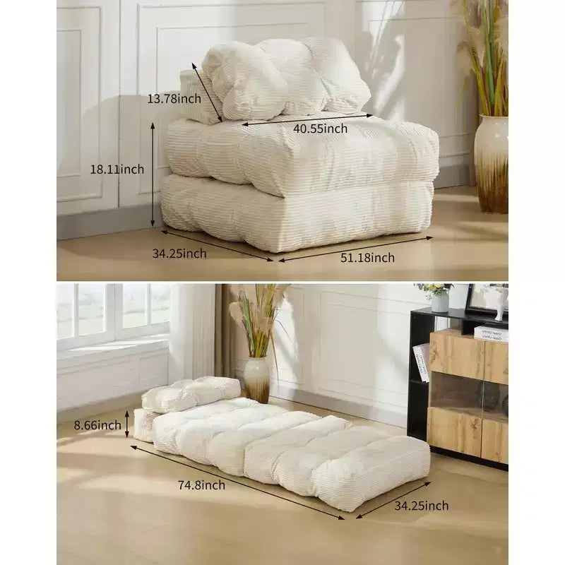 Canapé-lit pliant 3 en 1 avec oreiller, fauteuil-lit convertible 34, matelas portable sans structure avec support dorsal, aucun assemblage requis