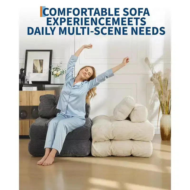 Canapé-lit pliant 3 en 1 avec oreiller, fauteuil-lit convertible 34, matelas portable sans structure avec support dorsal, aucun assemblage requis