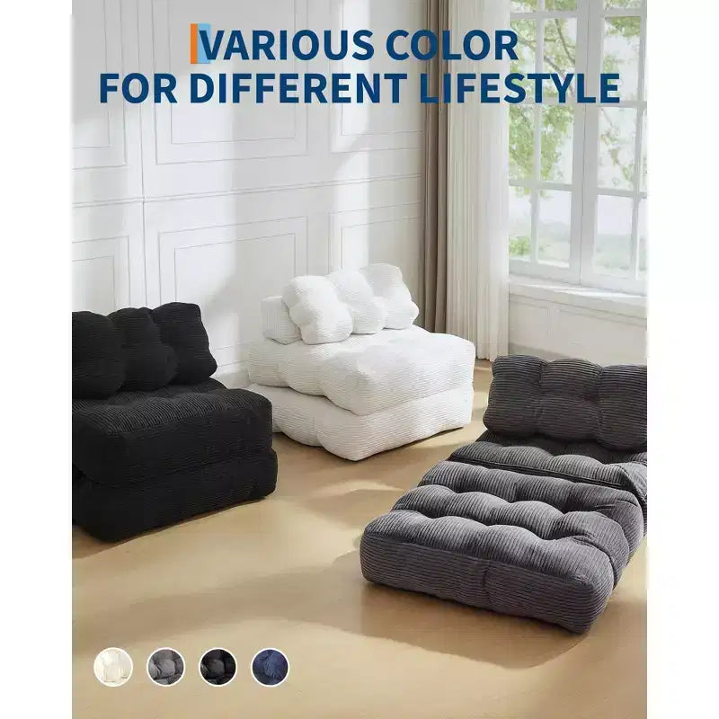 Canapé-lit pliant 3 en 1 avec oreiller, fauteuil-lit convertible 34, matelas portable sans structure avec support dorsal, aucun assemblage requis