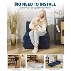 Canapé-lit pliant 3 en 1 avec oreiller, fauteuil-lit convertible 34, matelas portable sans structure avec support dorsal, aucun assemblage requis