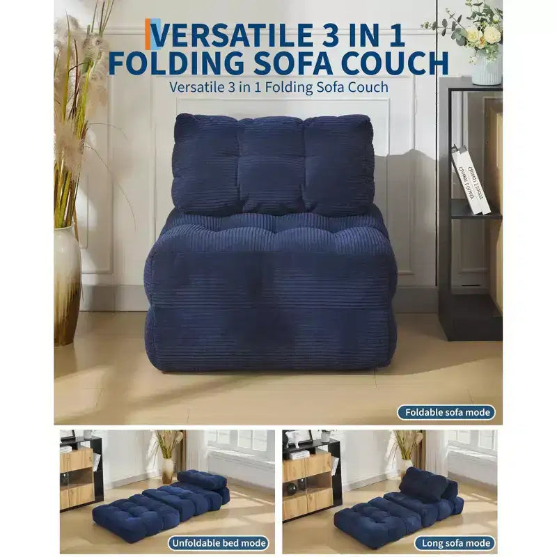 Canapé-lit pliant 3 en 1 avec oreiller, fauteuil-lit convertible 34, matelas portable sans structure avec support dorsal, aucun assemblage requis