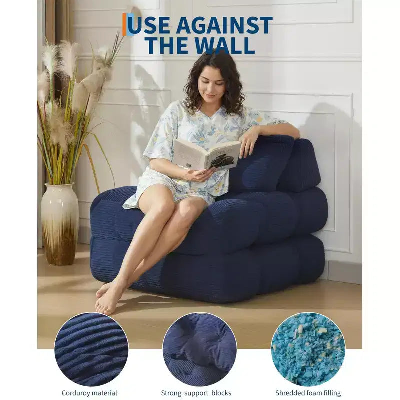 Canapé-lit pliant 3 en 1 avec oreiller, fauteuil-lit convertible 34, matelas portable sans structure avec support dorsal, aucun assemblage requis