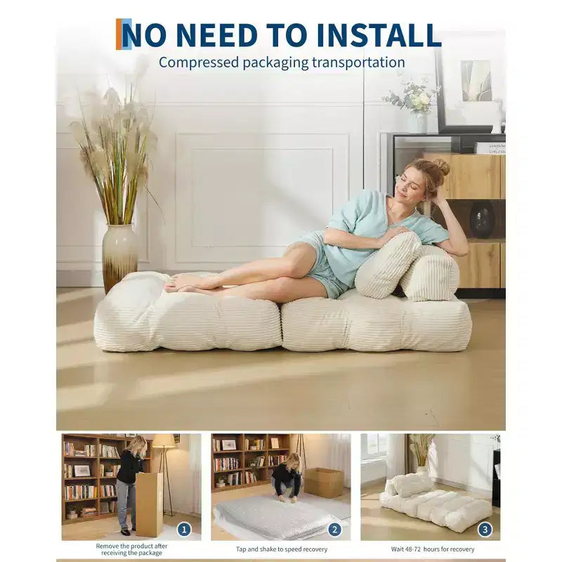 Canapé-lit pliant 3 en 1 avec oreiller, fauteuil-lit convertible 34, matelas portable sans structure avec support dorsal, aucun assemblage requis