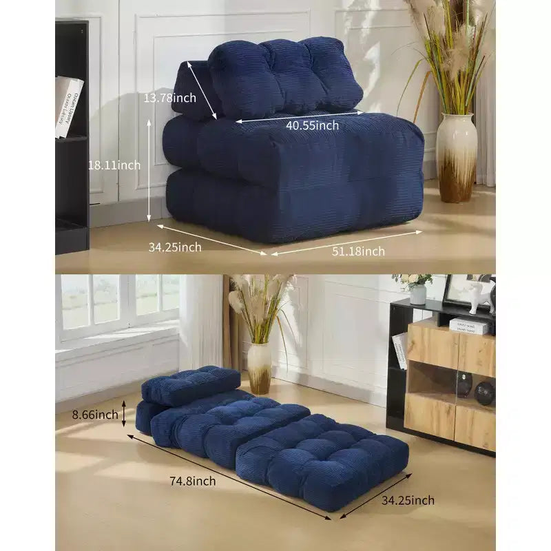 Canapé-lit pliant 3 en 1 avec oreiller, fauteuil-lit convertible 34, matelas portable sans structure avec support dorsal, aucun assemblage requis