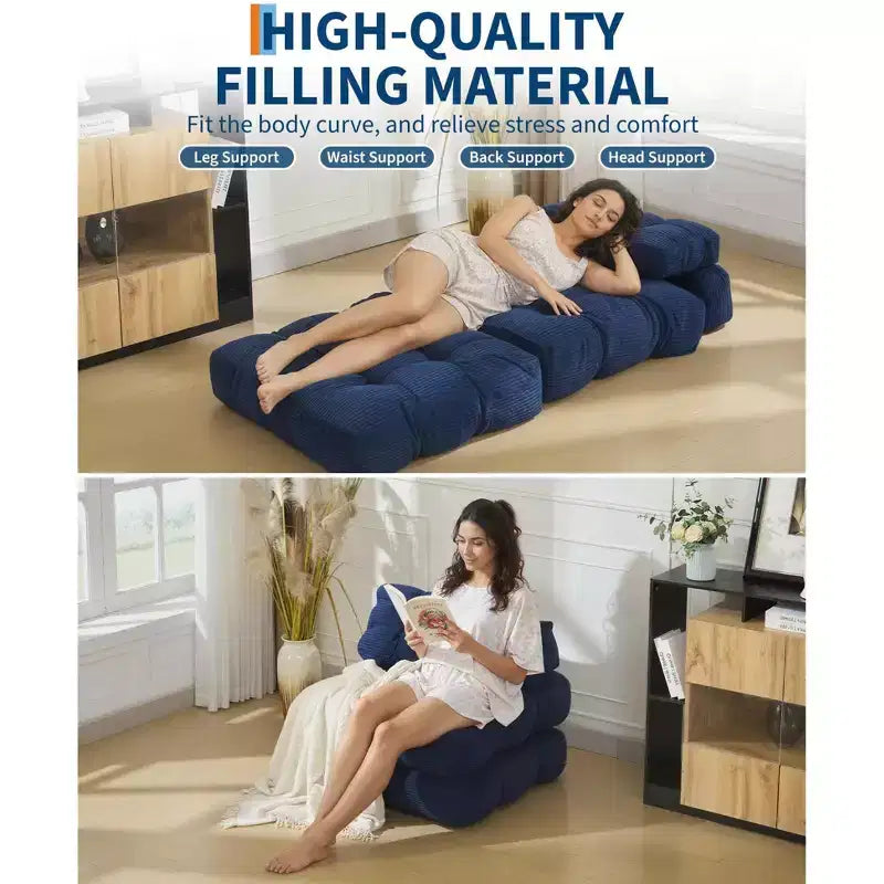 Canapé-lit pliant 3 en 1 avec oreiller, fauteuil-lit convertible 34, matelas portable sans structure avec support dorsal, aucun assemblage requis