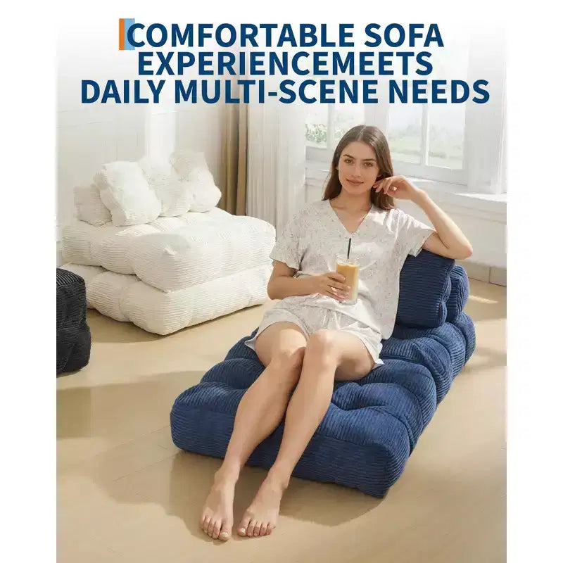Canapé-lit pliant 3 en 1 avec oreiller, fauteuil-lit convertible 34, matelas portable sans structure avec support dorsal, aucun assemblage requis