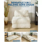 Canapé-lit pliant 3 en 1 avec oreiller, fauteuil-lit convertible 34, matelas portable sans structure avec support dorsal, aucun assemblage requis