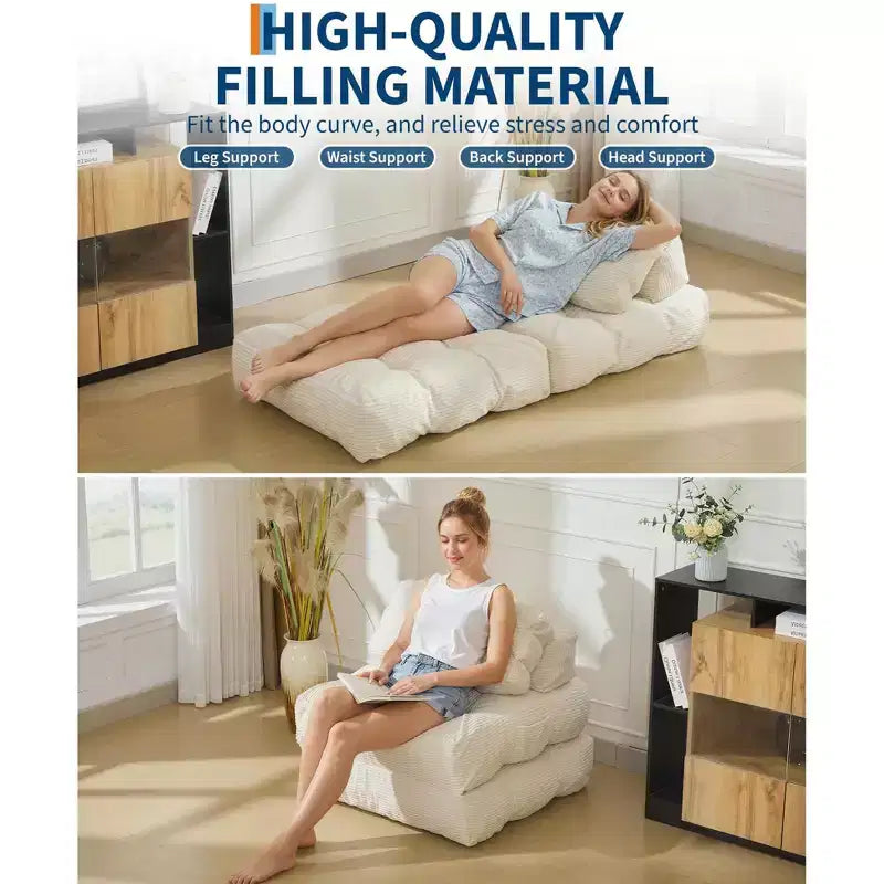 Canapé-lit pliant 3 en 1 avec oreiller, fauteuil-lit convertible 34, matelas portable sans structure avec support dorsal, aucun assemblage requis