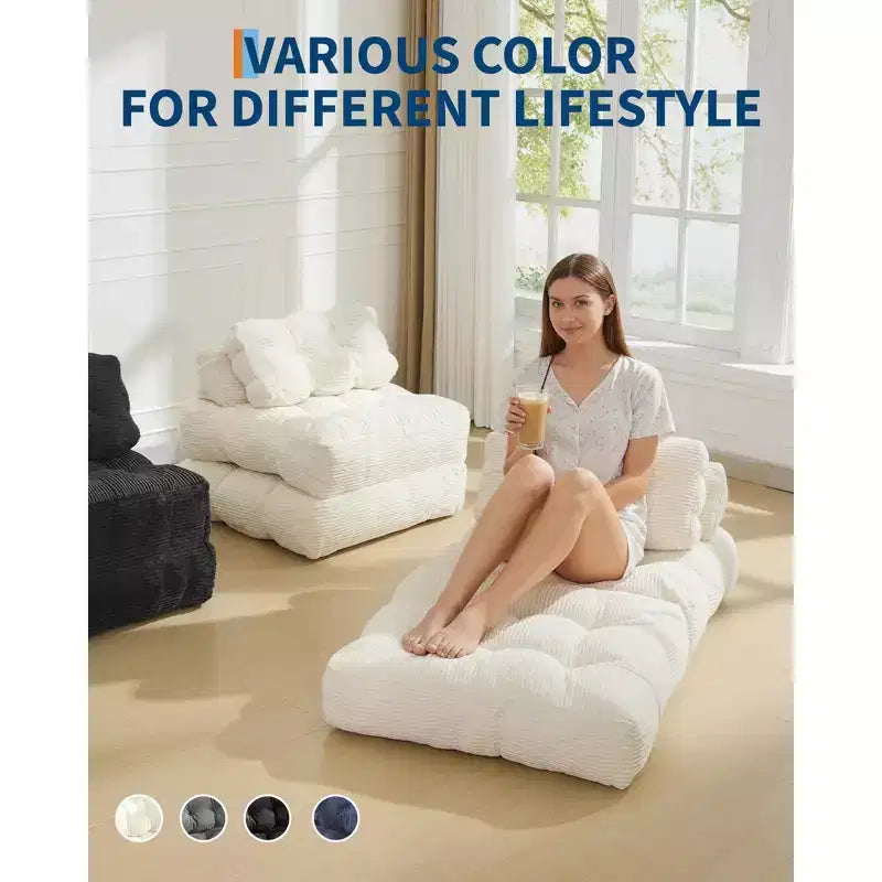 Canapé-lit pliant 3 en 1 avec oreiller, fauteuil-lit convertible 34, matelas portable sans structure avec support dorsal, aucun assemblage requis