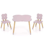 Ensemble table et 2 chaises pour enfants en forme de fleur, pieds en pin massif rose/blanc