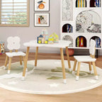 Ensemble table et 2 chaises pour enfants en forme de fleur, pieds en pin massif rose/blanc