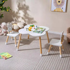 Ensemble table et 2 chaises pour enfants en forme de fleur, pieds en pin massif rose/blanc