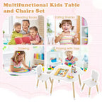 Ensemble table et 2 chaises pour enfants en forme de fleur, pieds en pin massif rose/blanc
