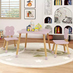 Ensemble table et 2 chaises pour enfants en forme de fleur, pieds en pin massif rose/blanc