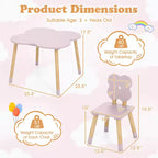 Ensemble table et 2 chaises pour enfants en forme de fleur, pieds en pin massif rose/blanc