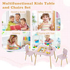 Ensemble table et 2 chaises pour enfants en forme de fleur, pieds en pin massif rose/blanc