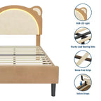 Cadre de lit simple, cadre de lit rembourré avec tête de lit réglable et LED intelligente, support de lattes en bois, pas besoin de sommier tapissier.