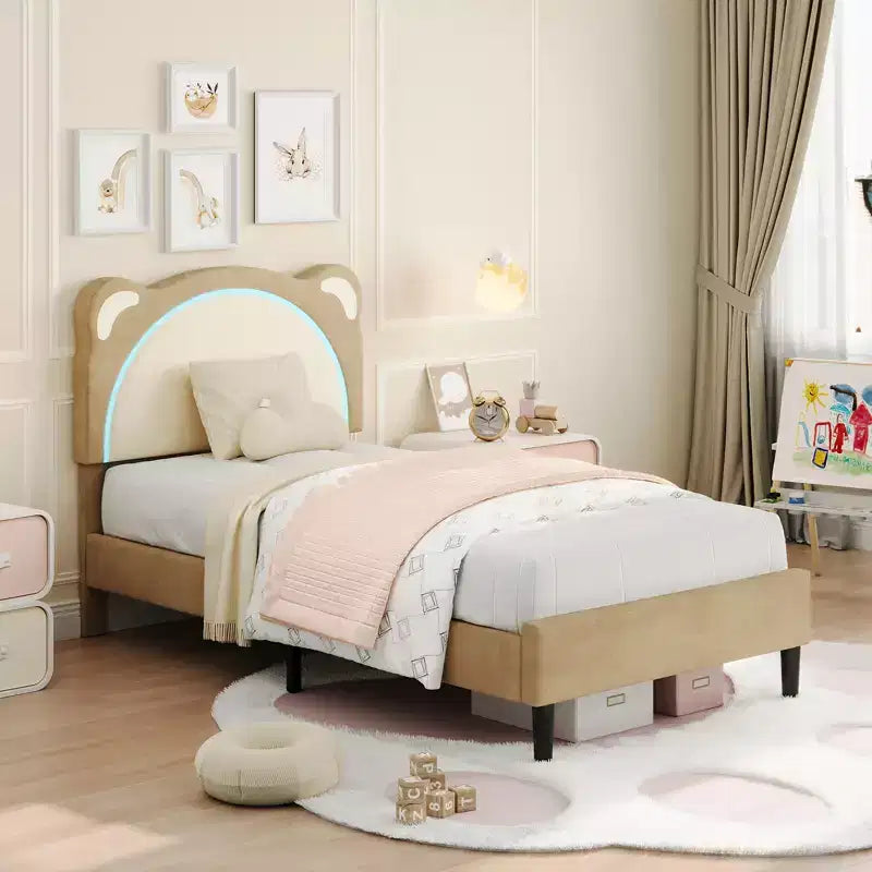 Cadre de lit simple, cadre de lit rembourré avec tête de lit réglable et LED intelligente, support de lattes en bois, pas besoin de sommier tapissier.