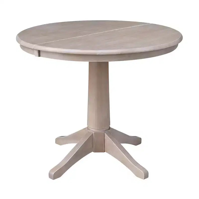 Table à manger ronde extensible Karen de 36 po avec 4 chaises à dossier taupe : Bois massif, pied central
