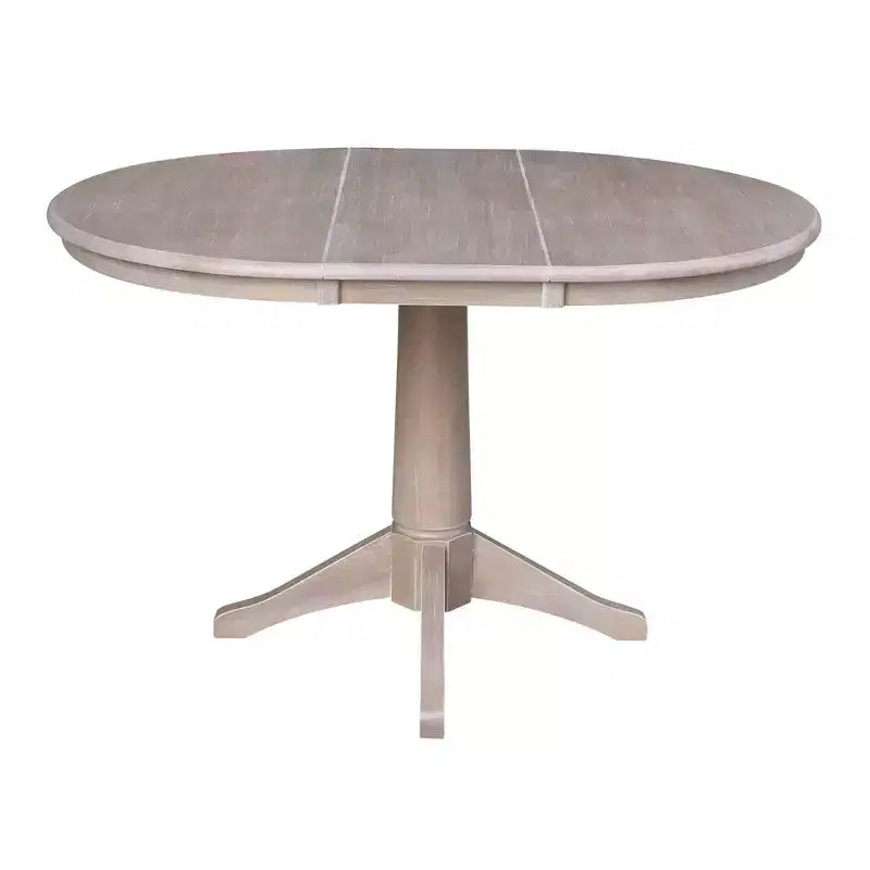 Table à manger ronde extensible Karen de 36 po avec 4 chaises à dossier taupe : Bois massif, pied central