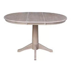 Table à manger ronde extensible Karen de 36 po avec 4 chaises à dossier taupe : Bois massif, pied central