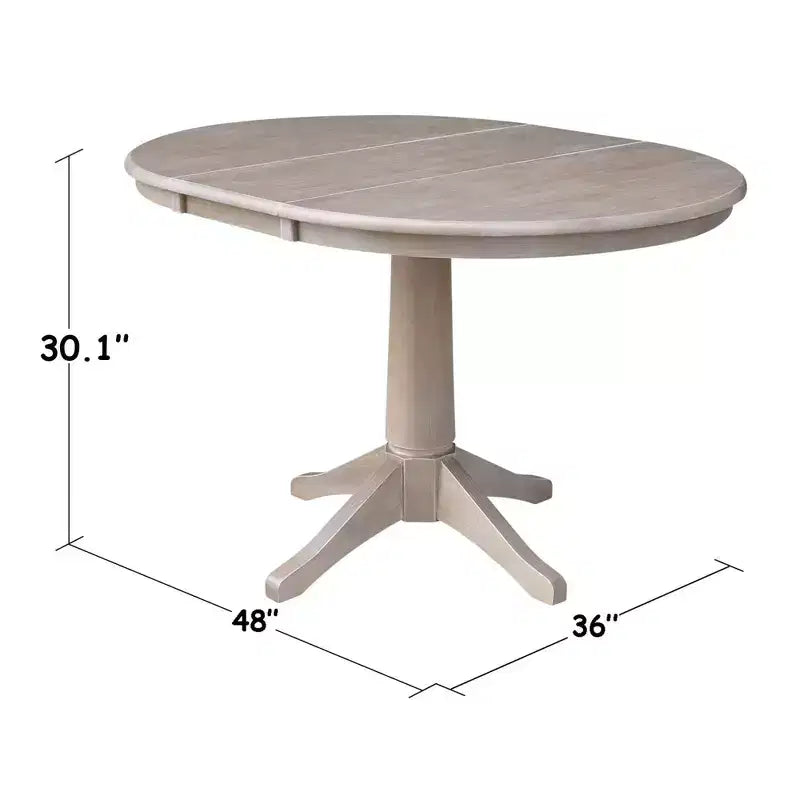 Table à manger ronde extensible Karen de 36 po avec 4 chaises à dossier taupe : Bois massif, pied central