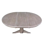 Table à manger ronde extensible Karen de 36 po avec 4 chaises à dossier taupe : Bois massif, pied central