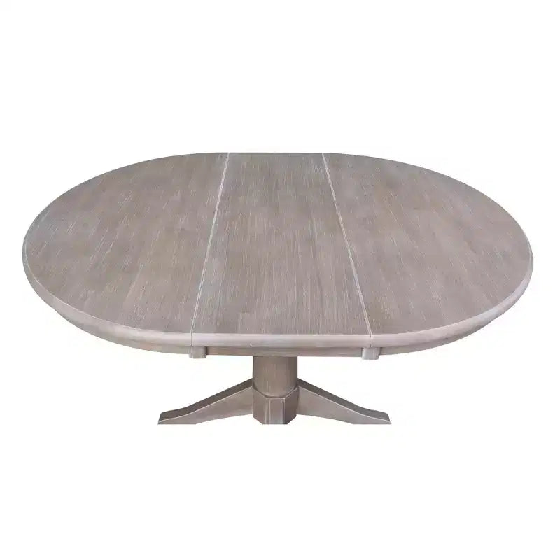 Table à manger ronde extensible Karen de 36 po avec 4 chaises à dossier taupe : Bois massif, pied central