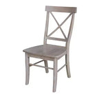 Table à manger ronde extensible Karen de 36 po avec 4 chaises à dossier taupe : Bois massif, pied central
