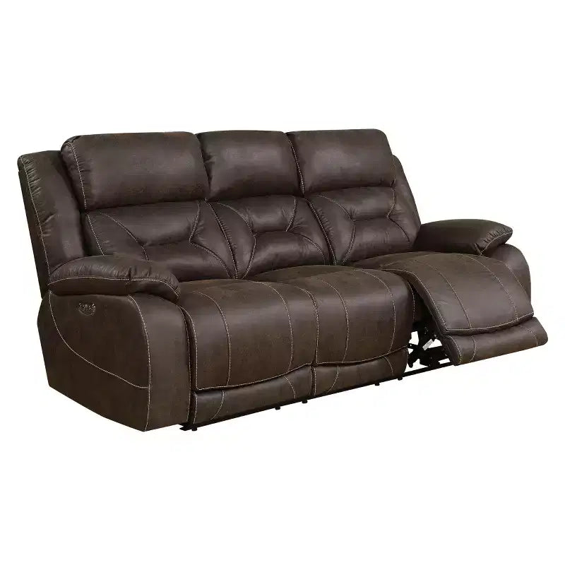 Canapé inclinable électrique avec appui-tête électrique marron selle - Similicuir, port USB, canapé 3 places