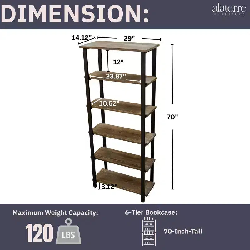 Étagère 5 tablettes Pomona 70 po en métal et bois massif, naturelle