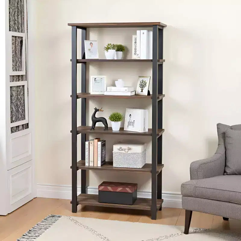 Étagère 5 tablettes Pomona 70 po en métal et bois massif, naturelle